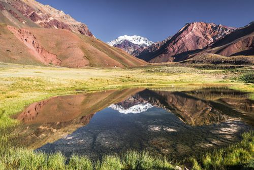 Argentina Travel Landscape Photography Aconcagua at 6961m the highest mountain in the Andes Mountain Range Aconcagua Provincial Park Mendoza Province Argentina South America