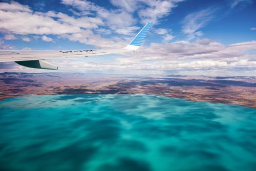 Argentina Travel Landscape Photography Aerial photo of Lago Argentino Argentino Lake El Calafate Patagonia Argentina South America background with copy space