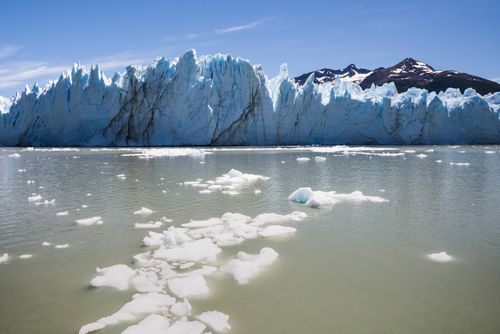 Argentina Travel Landscape Photography Perito Moreno Glacier showing ice melting due to global warming and climate change Los Glaciares National Park near El Calafate Patagonia Argentina South America