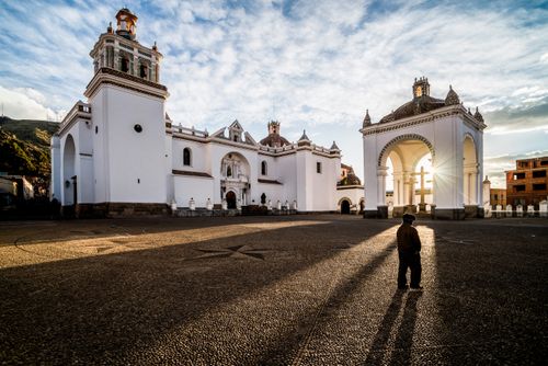 Bolivia Travel Landscape Photography Copacabana Cathedral aka Basilica of Our Lady of Copacabana sunset Copacabana Bolivia South America