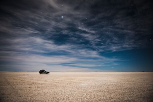 Bolivia Travel Landscape Photography Night time driving on Uyuni Salt Flats Salar de Uyuni Uyuni Bolivia South America