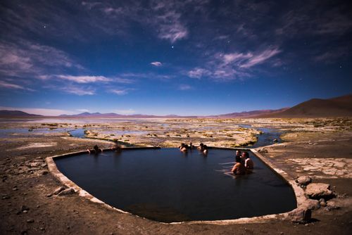 Bolivia Travel Landscape Photography Polques Hot Springs Termas de Polques at night Salar de Chalviri Altiplano of Bolivia South America