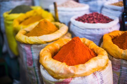 Bolivia Travel Landscape Photography Spices and curry powder in Campesino Market Mercado Campesino Sucre Bolivia South America