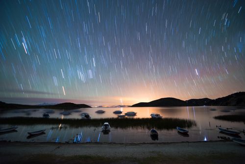Bolivia Travel Landscape Photography Stars over Lake Titicaca at night Challapampa Isla del Sol Island of the Sun Bolivia South America