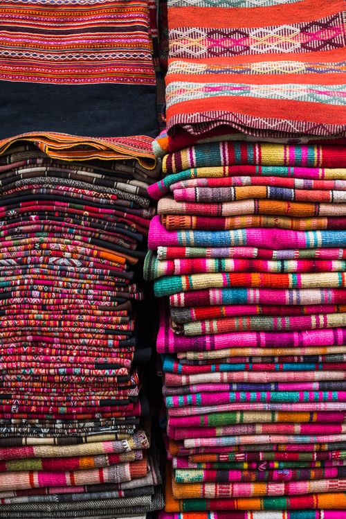 Bolivia Travel Landscape Photography Weavings for sale at a street market in La Paz La Paz Department Bolivia South America