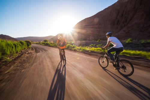 Chile Travel Landscape Photography Cycling at sunset in the Katarpe Valley San Pedro de Atacama Atacama Desert North Chile South America