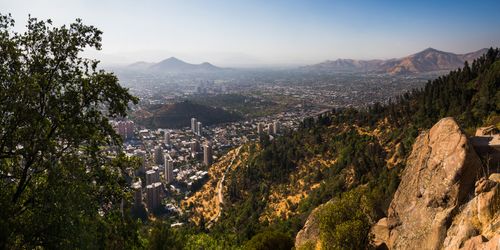 Chile Travel Landscape Photography Santiago seen from San Cristobal Hill Cerro San Cristobal Barrio Bellavista Bellavista Neighborhood Santiago Chile South America 2