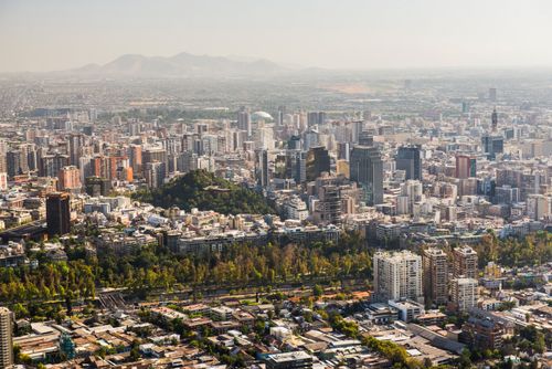 Chile Travel Landscape Photography Santiago seen from San Cristobal Hill Cerro San Cristobal Barrio Bellavista Bellavista Neighborhood Santiago Chile South America