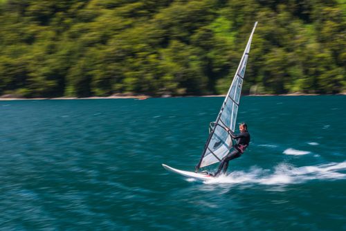 Chile Travel Landscape Photography Windsurfing on Todos Los Santos Lake Vicente Perez Rosales National Park Chilean Lake District Chile South America
