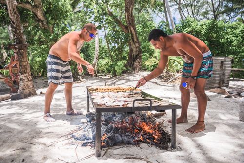 Cook Islands Landscape Travel Photography Barbeque Tuna Steak on Captain Tamas Lagoon Cruizes Muri Lagoon Rarotonga Cook Islands