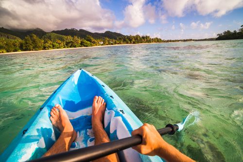 Cook Islands Landscape Travel Photography Kayaking at sunrise in Muri Lagoon Rarotonga Cook Islands Pacific Islands