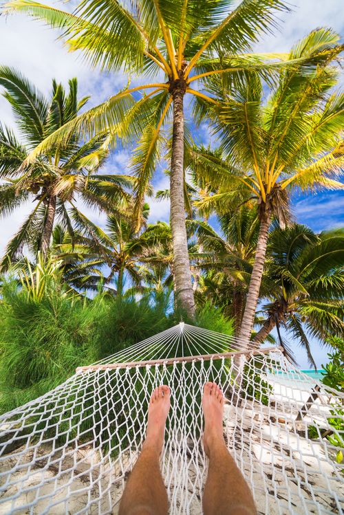 Cook Islands Landscape Travel Photography Lying in a hammock on the beach Rarotonga Island Cook Islands