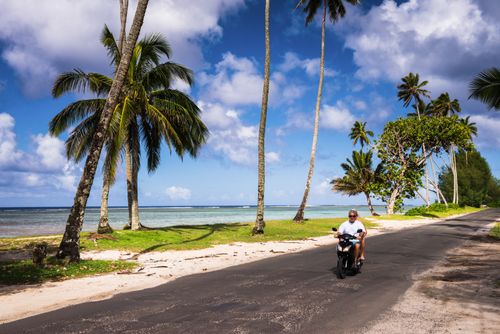 Cook Islands Landscape Travel Photography Moped on the circular raod around Rarotonga Cook Islands