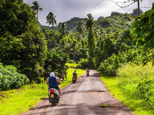 Cook Islands Landscape Travel Photography Moped on the inner circle road to Wigmores waterfall Rarotonga Cook Islands