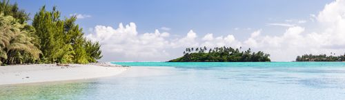 Cook Islands Landscape Travel Photography Muri Beach and Motu Taakoka tropical i Island with beautiful crystal clear blue water and perfect white sandy beach Rarotonga Cook Islands