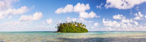 Cook Islands Landscape Travel Photography Tropical Island of Motu Taakoka covered in Palm Trees in Muri Lagoon Rarotonga Cook Islands