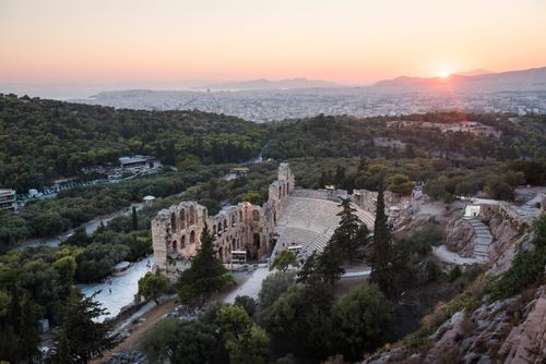 Greece Travel Photography Odeon of Herodes Atticus Theatre at sunset Acropolis Athens Attica Region Greece