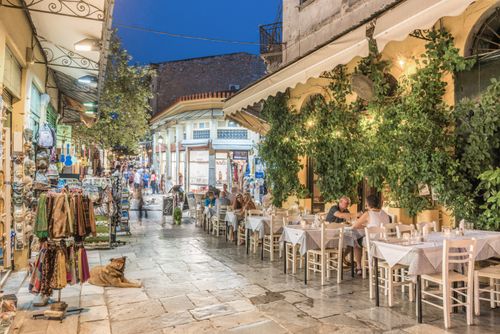 Greece Travel Photography Restaurants at night Athens Plaka District Attica Region Greece