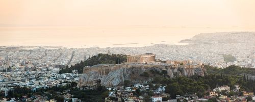 Greece Travel Photography View over Athens and The Acropolis at sunset from Likavitos Hill Attica Region Greece Europe
