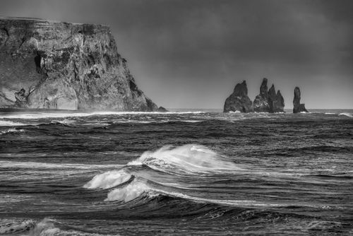 Iceland Landscape Photography Reynisdrangar Basalt Sea Stacks seen from Dyrholaey Peninsula near Vik South Iceland Sudurland