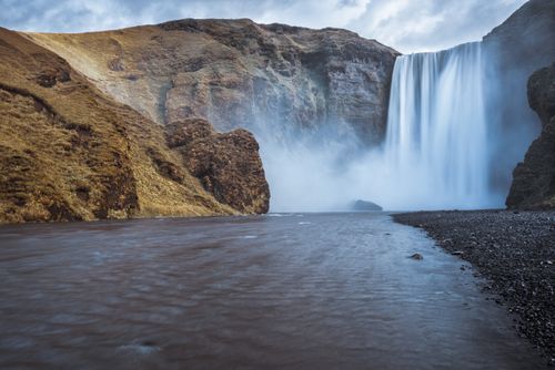 Iceland Landscape Photography Skogafoss Waterfall Skogar South Region Sudurland Iceland Europe background with copy space