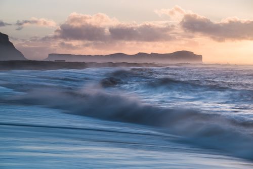 Iceland Landscape Photography Sunrise at Vik Beach South Region Sudurland Iceland Europe background with copy space