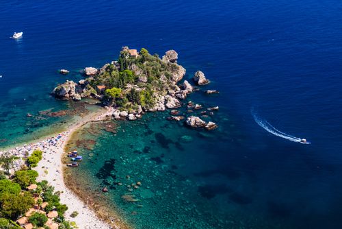 Italy Sicily Travel Photography Isola Bella Island at Isola Bella Beach Taormina Sicily Italy Europe