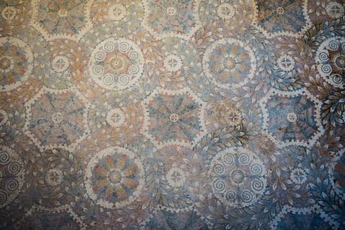 Italy Sicily Travel Photography Villa Romana del Tellaro mosaic patterns at the old house near Noto in South East Sicily Italy Europe