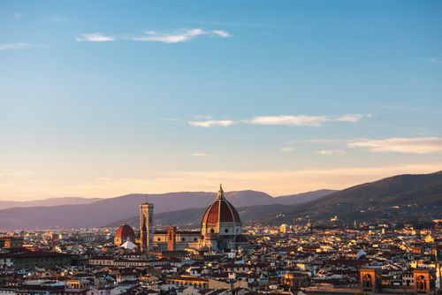 Italy Architecture Photography View over Florence Cathedral at sunset seen from Piazzale Michelangelo Hill Tuscany Italy