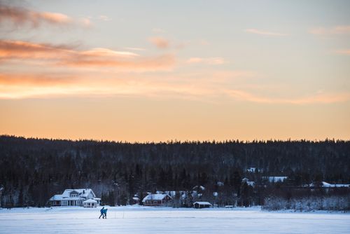 Lapland Finland Adventure Travel Photography People on a hiking adventure in Akaslompolo town in the Arctic Circle in Finnish Lapland Finland