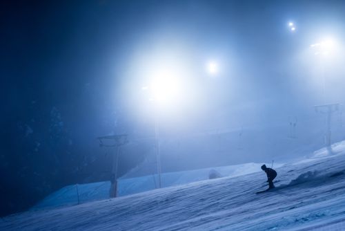 Lapland Finland Travel Photography Ski lifts and ski slopes in the ski resort of Levi inside the Arctic Circle in Finnish Lapland Finland
