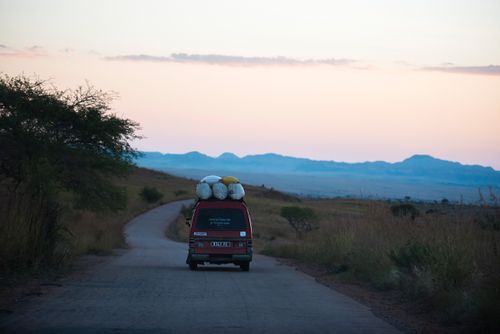 Madagascar Adventure Travel Photography Local minibus transport on RN7 Route Nationale 7 at Isalo National Park Southwestern Madagascar