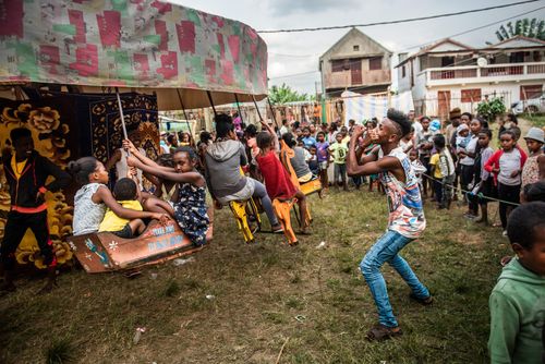 Madagascar Documentary Travel Photography Merry go round at a fair ground in Ranomafana town Haute Matsiatra Region Madagascar