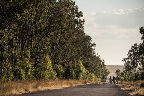 Madagascar Documentary Travel Photography People cycling on RN7 Nationale Route 7 near Isalo National Park Southwestern Madagascar