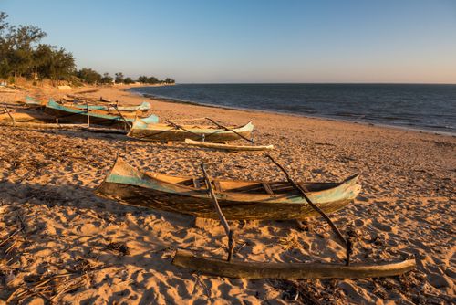 Madagascar Landscape Photography Dugout canoes used as fishing boats on Ifaty Beach at sunset South West Madagascar Africa