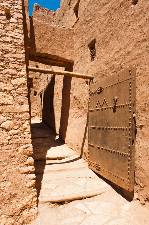 Morocco Travel Photography Entrance to Kasbah Ait Ben Haddou UNESCO World Heritage Site near Ouarzazate Morocco North Africa Africa