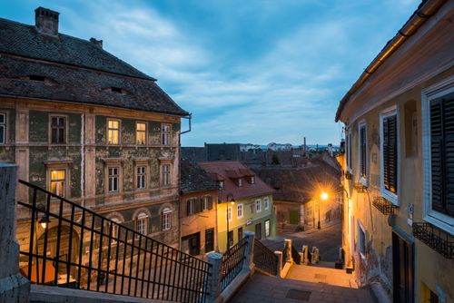 Romania Architecture Travel Photography Sibiu a 12th century Saxon city at night Transylvania Romania
