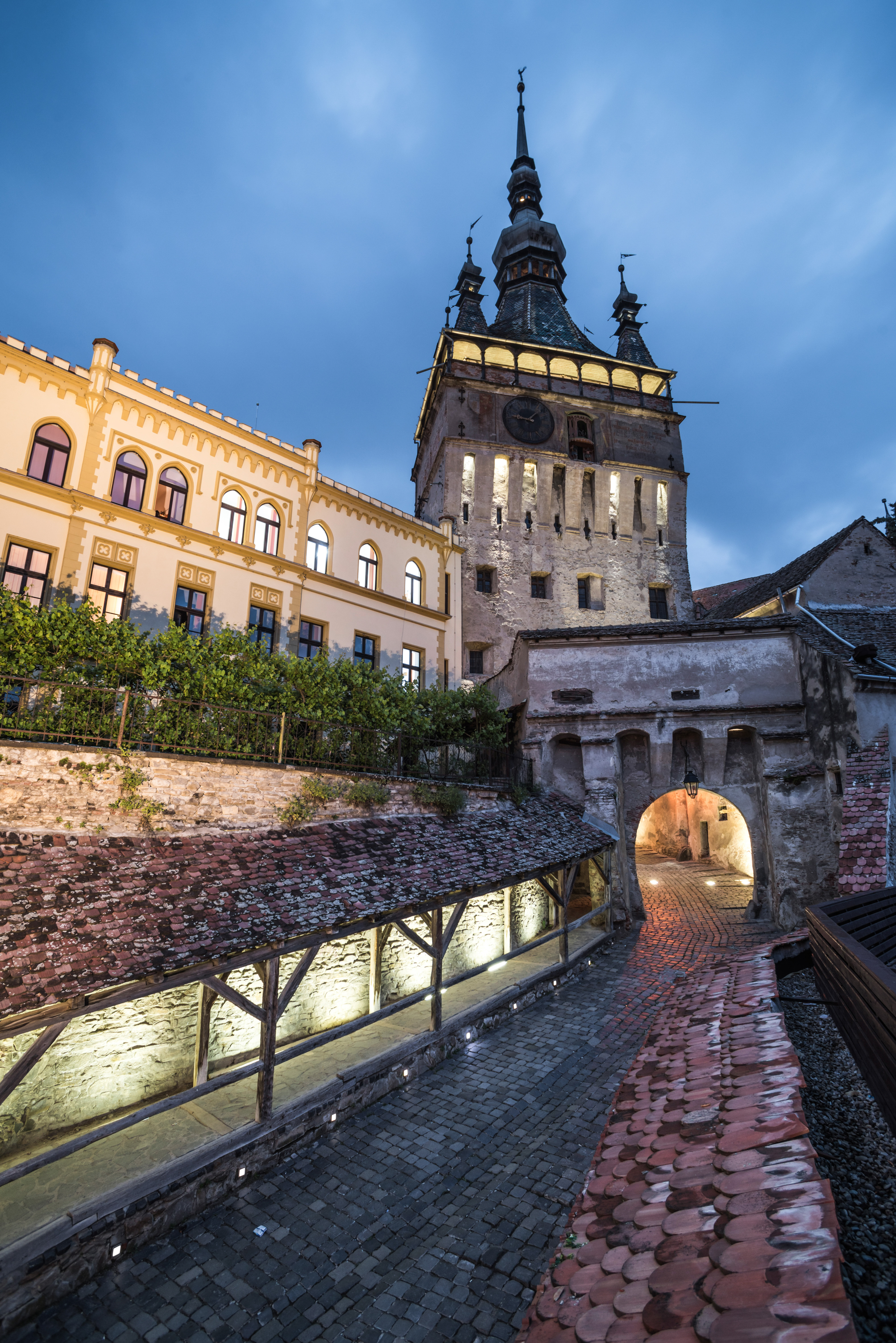 Romania Architecture Travel Photography Sighisoara Clock Tower at night in the historic centre of Sighisoara a 12th century Saxon town Transylvania Romania 2