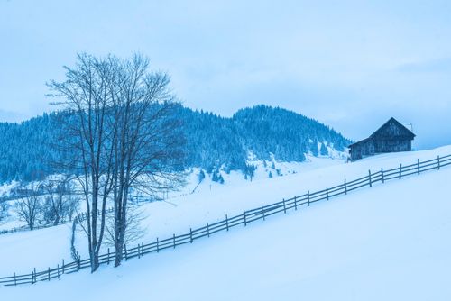 Romania Landscape Travel Photography Winter landscape near Bran in the Carpathian Mountains Transylvania Romania