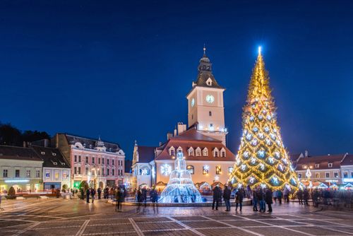 Romania Travel Photography Brasov at night on New Years Eve Brasov County Romania