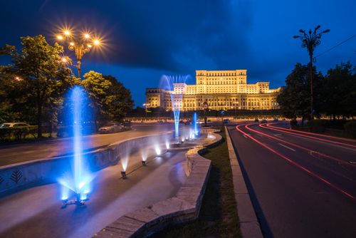 Romania Travel Photography Palace of the Parliament at night Bucharest Muntenia Region Romania