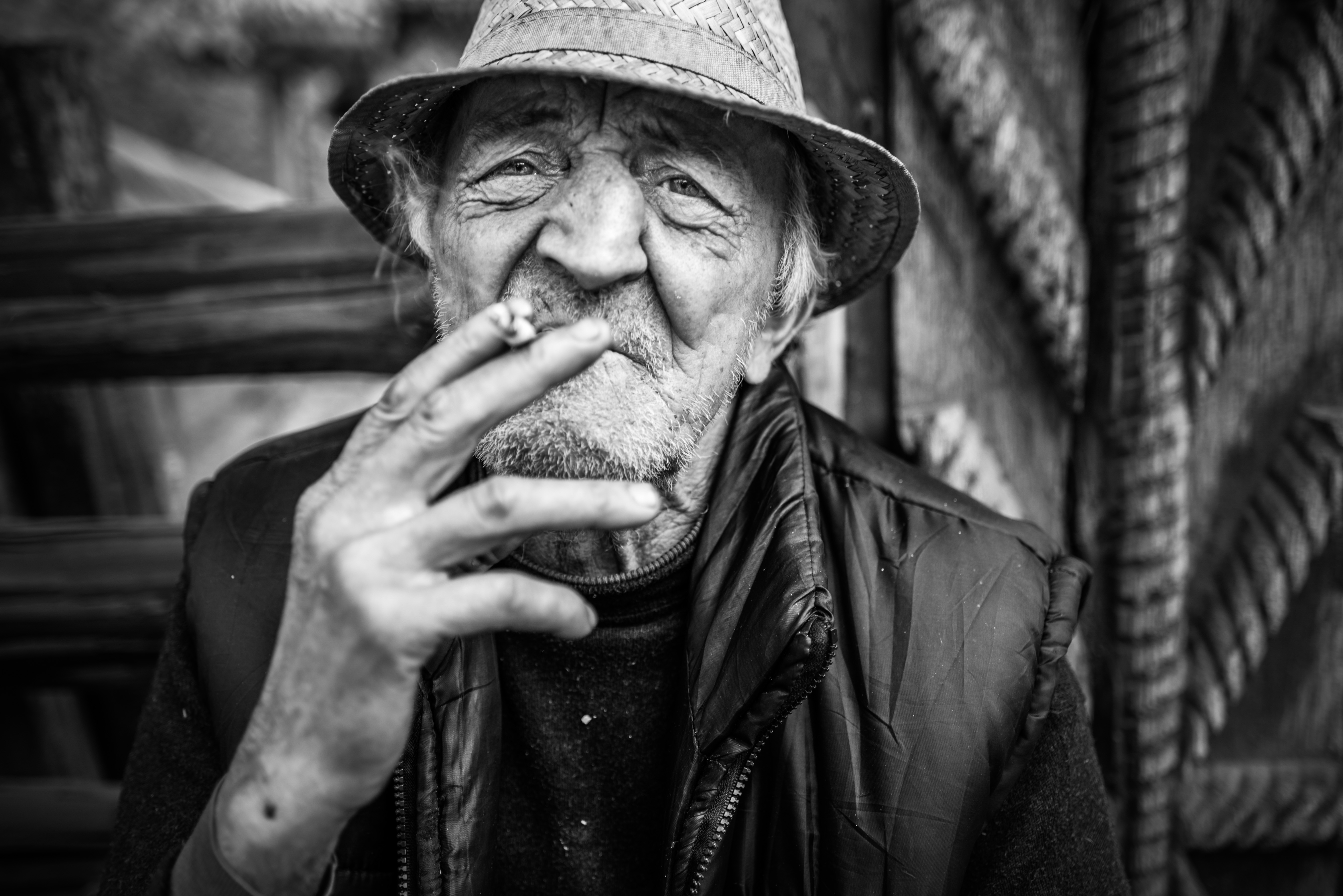 Romania Travel Portrait Photography Documentary Portraiture Portrait of a Romanian man smoking in Sarbi Maramures Romania