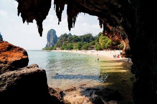 Thailand Beach Travel Photography Limestone Karsts at Phra Nang Beach South Islands Thailand Southeast Asia