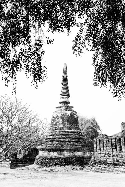 Thailand Travel Photography Black and White Photo of a Stupa at Wat Phra Si Sanphet in the Ancient Historical Park of Ayutthaya City Thailand Southeast Asia