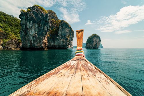 Thailand Travel Photography Long Tail Boat Trip at Koh Phi Phi South Thailand Southeast Asia
