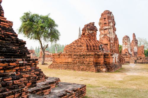Thailand Travel Photography Temple Ruins at Wat Mahathat at Ancient Ayutthaya City Thailand Southeast Asia