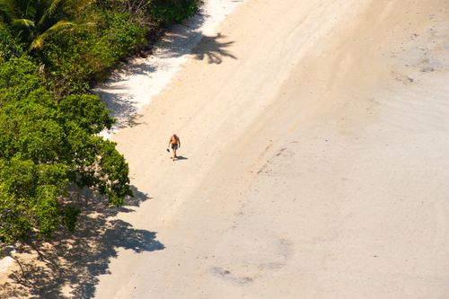 Thailand Travel Photography Tourist Walking Along Deserted East Railay Rai Leh Beach South Thailand Southeast Asia