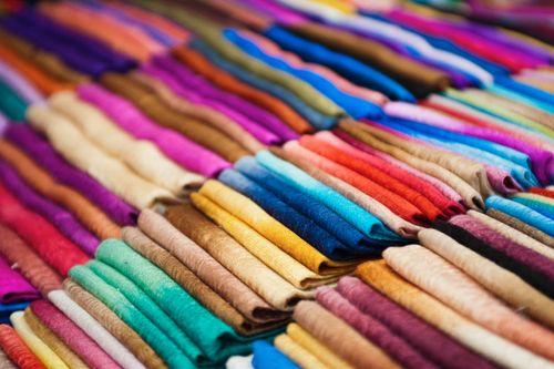 Thailand Travel Photography Traditional silk scarves of northern thailand at the night market Chiang Rai Thailand Southeast Asia Asia Southeast Asia