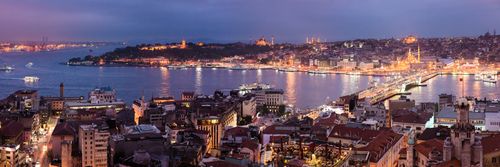 Turkey Travel Photography Mosques at night in the historical Sultanahmet District of Istanbul seen across the Golden Horn Turkey Eastern Europe