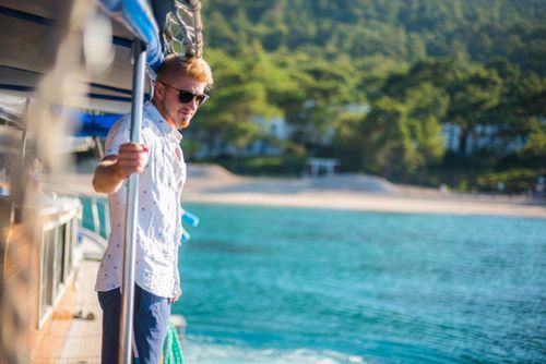 Turkey Travel Photography Tourist on Gulet sailing boat cruise Kemer Antalya Province Lycia Anatolia Mediterranean Sea Turkey Eastern Europe